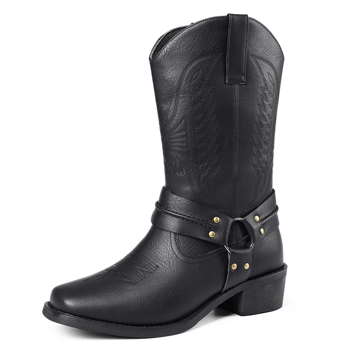 Men's Casual High Heel Leather Boots Large Size Simple Retro