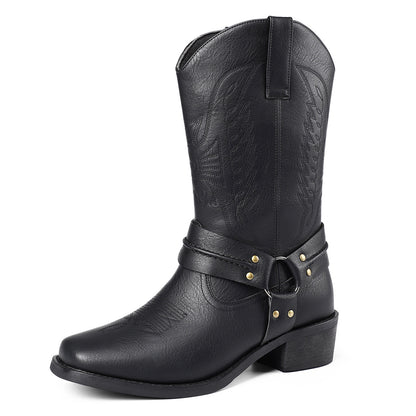 Men's Casual High Heel Leather Boots Large Size Simple Retro