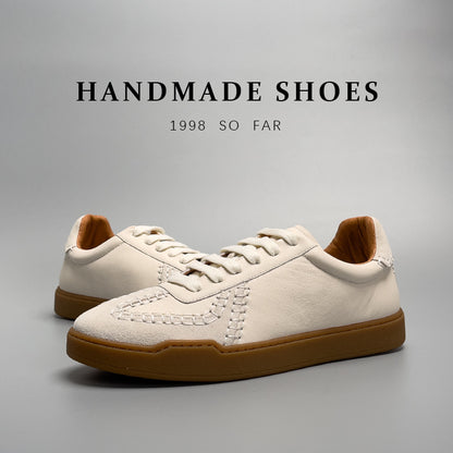 Baseball Low-cut Genuine Leather Sneakers Men's White Shoes
