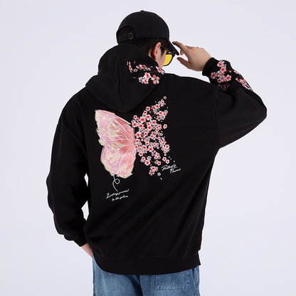 Plum Embroidered Fleece Hooded Sports Sweatshirt