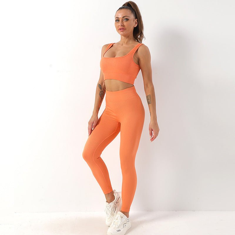 2pcs Thread Yoga Suit Seamless Bra And Butt Lifting High Waist Leggings Set For Women Sports Fitness Yoga Pants Sportswear Outfits Clothing - Babazayed