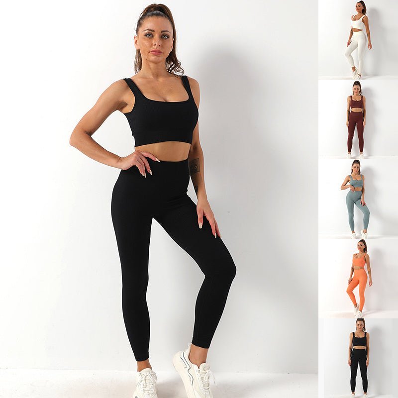 2pcs Thread Yoga Suit Seamless Bra And Butt Lifting High Waist Leggings Set For Women Sports Fitness Yoga Pants Sportswear Outfits Clothing - Babazayed