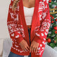 2024 Christmas Clothes Women's Open Front Cardigan Knitwear Lantern Sleeve Xmas Printed Oversized Deer Sweater Pockets Knitted