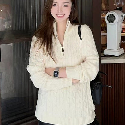 Embroidered Sweater Half Zipper Sweater Sweater Temperament Slimming Short Top