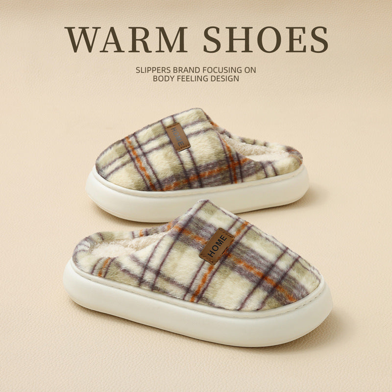 Women's Home Comfortable Warm Striped Toe Cap Cotton Slippers