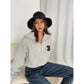 Women's Vintage Embroidered Letters Personalized Lapel Long Sleeve Sweatshirt