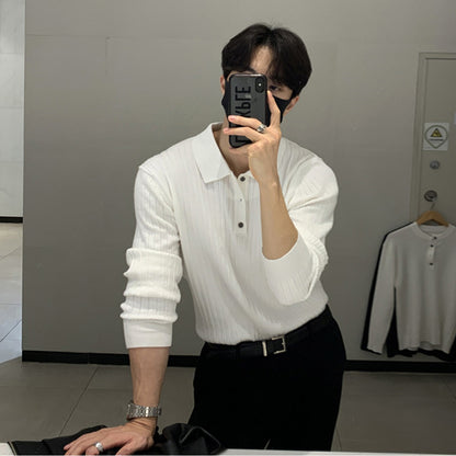 Lightly Mature Knitted Polo Shirt Men's French Style Design Lapel Sweater