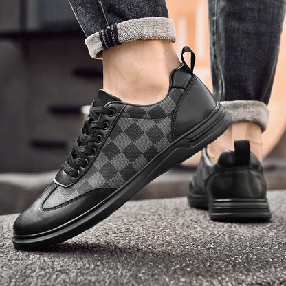 Fashion Low Top Plaid Cowhide Flat Casual Shoes