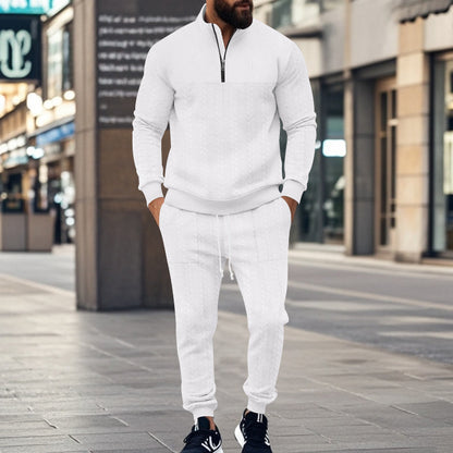 Men's Casual Fleece-lined Warm-up Zippered Track Pants Set