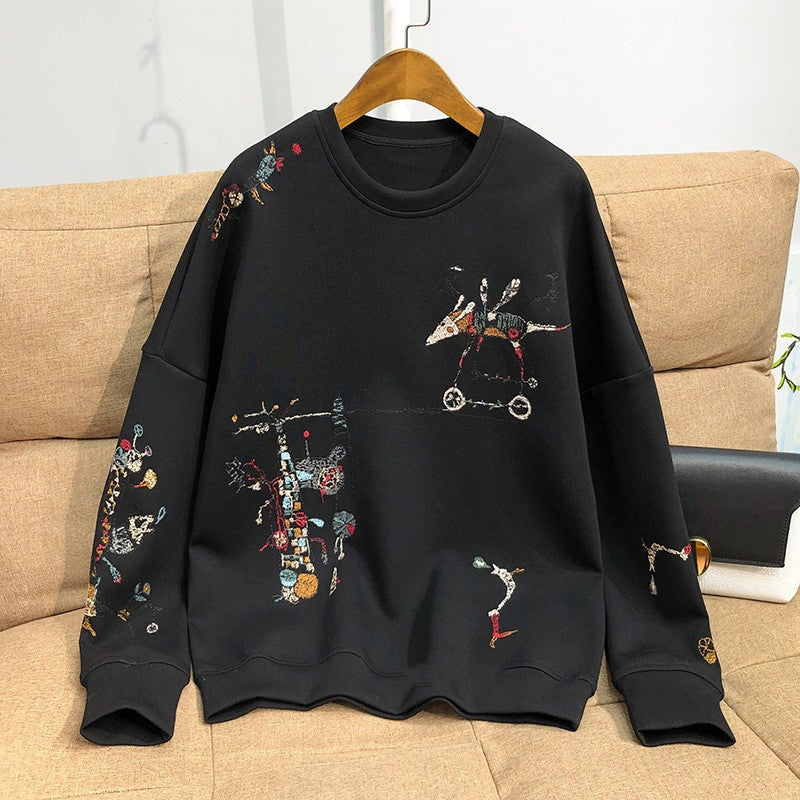 Youthful Vitality Soft And Delicate Embroidered Cotton Sweatshirt