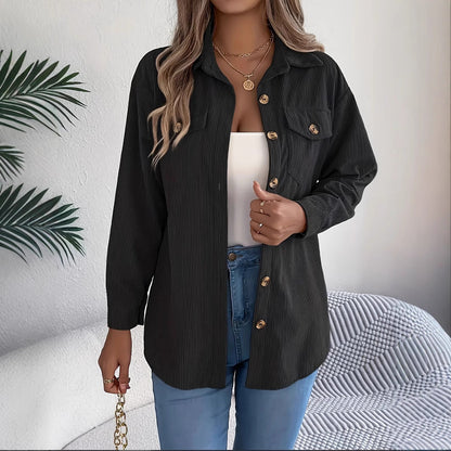 European And American Corduroy Striped Mid-length Coat Shirt