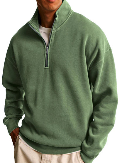 Men's Casual Half Zipped Stand Collar Long-sleeved Sweater