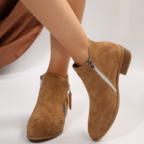 Chunky Heel Side Zip Mid-heel Ankle Boots