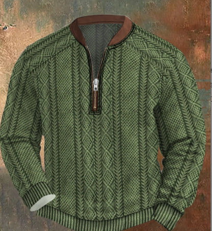 Men's Casual Checkered Printed Half Zip Hoodie