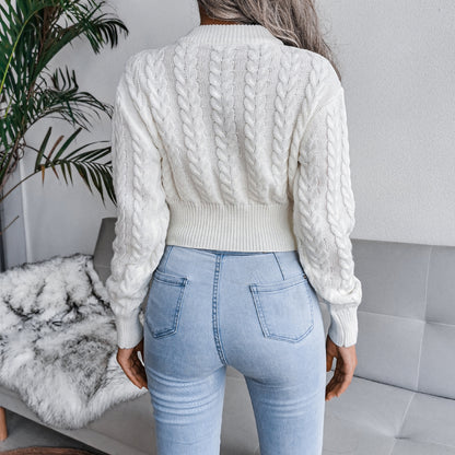 Cable Knit Waist Cinched Cropped Sweater