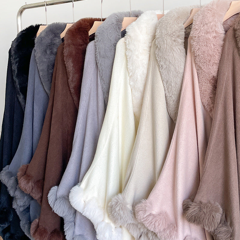 Oversized Loose Irregular Fur Collar Cape Shawl