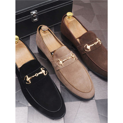 Men's Breathable Genuine Leather Slip-on Trendy Beanie Shoes Light Luxury Suede Leather Lazy Shoes