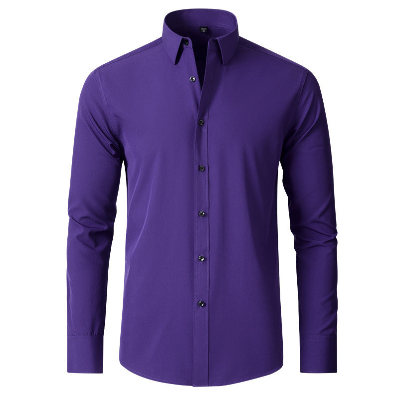 Solid Long Sleeve Shirt Fashion Slim Lapel Button Office Business Shirt Men's Clothing