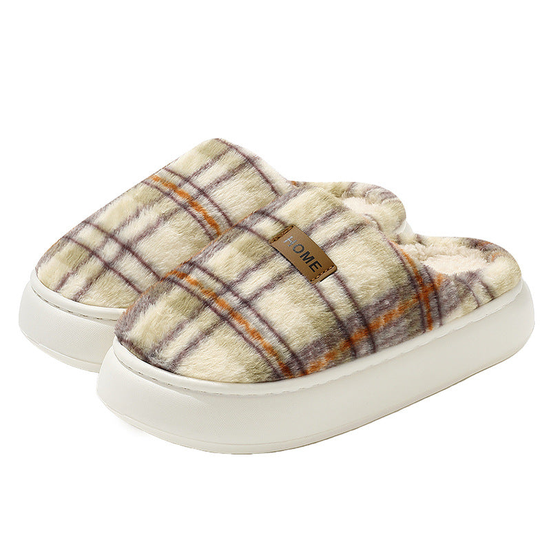 Women's Home Comfortable Warm Striped Toe Cap Cotton Slippers