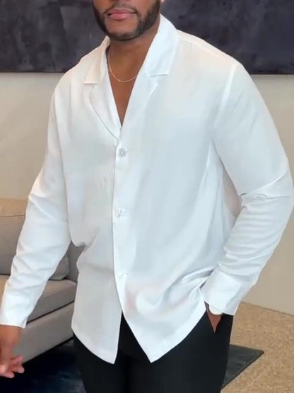 White Long -Sleeve Notch-lapel Button-down Shirt