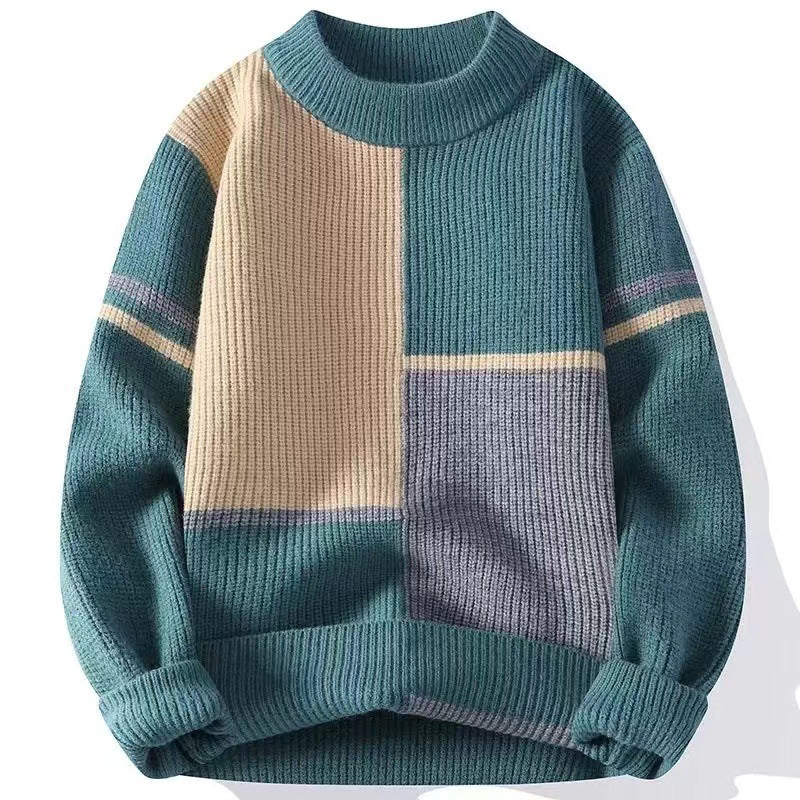 Mens Color-Block Base-Layer Loose Effortless Warm Sweater