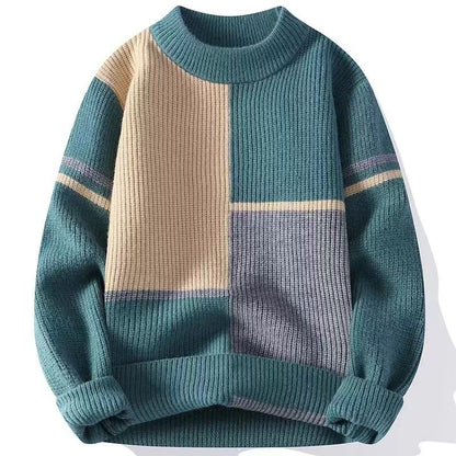 Mens Color-Block Base-Layer Loose Effortless Warm Sweater