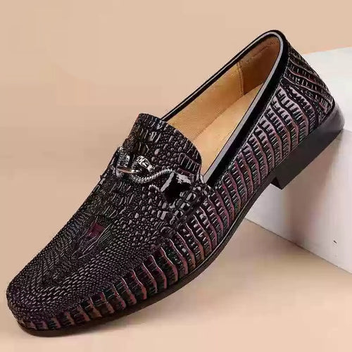 Slip-on Snake Pattern Embossed Leather Flat Driving Casual Leather Shoes
