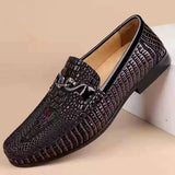 Slip-on Snake Pattern Embossed Leather Flat Driving Casual Leather Shoes