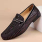 Slip-on Snake Pattern Embossed Leather Flat Driving Casual Leather Shoes