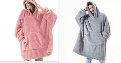 Hoodie Sweatshirt With Big Pocket Tops Sweater Comfortable Loose Double-Sided Fleece Thicker Wearable Blanket