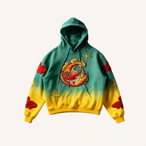 Vintage Print Loose-fitting Hoodie Sweater