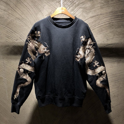Men's embroidered crew neck sweatshirt with double arms
