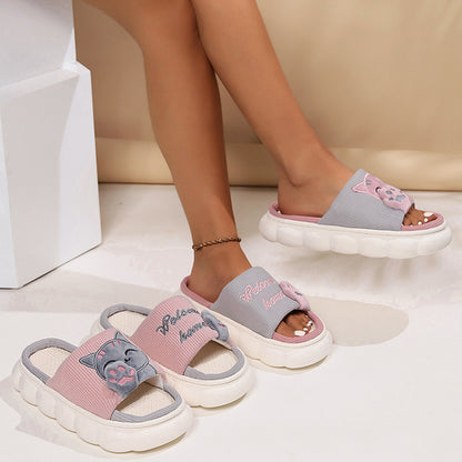 Cute Cartoon Kitten Home Slippers For Women