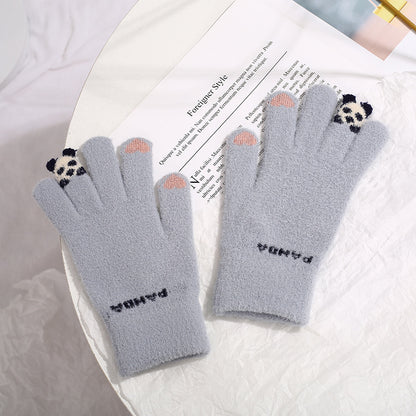 Knitted Gloves Touchscreen Winter Cute Panda Warm Goves For Cycling Women