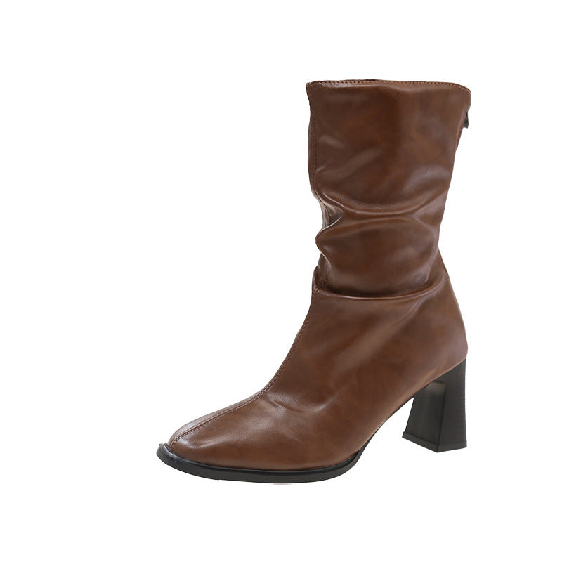 Large Size Women's Autumn And Winter High Heel Plus Fat Botton Width Ankle Boots