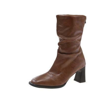 Large Size Women's Autumn And Winter High Heel Plus Fat Botton Width Ankle Boots