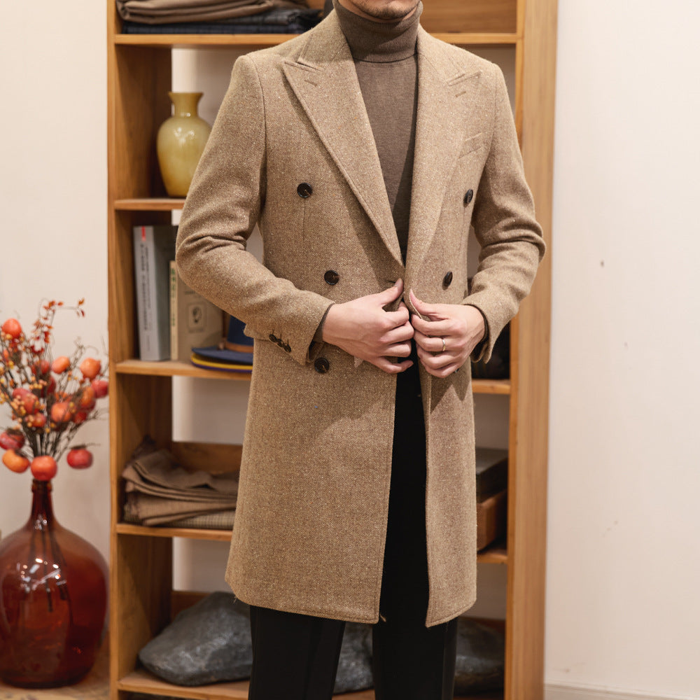 Brown Warm Wool Double Breasted Slim Jacket