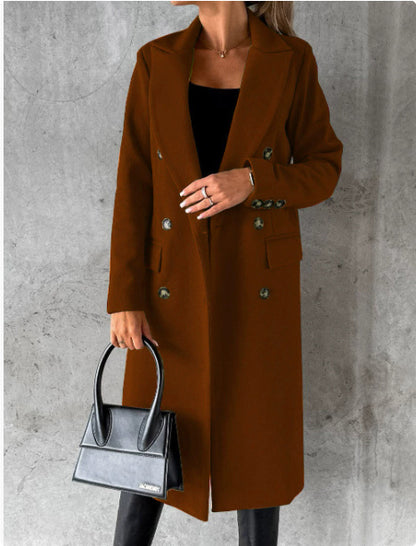 Color Long Sleeve Double Breasted Pocket