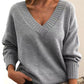 Solid V-neck Sweater Fashion Loose Long-sleeved Knitted Tops Autumn And Winter Women's Clothing