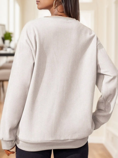 Women Loose Fit Embroidered Print Sweatshirt Top