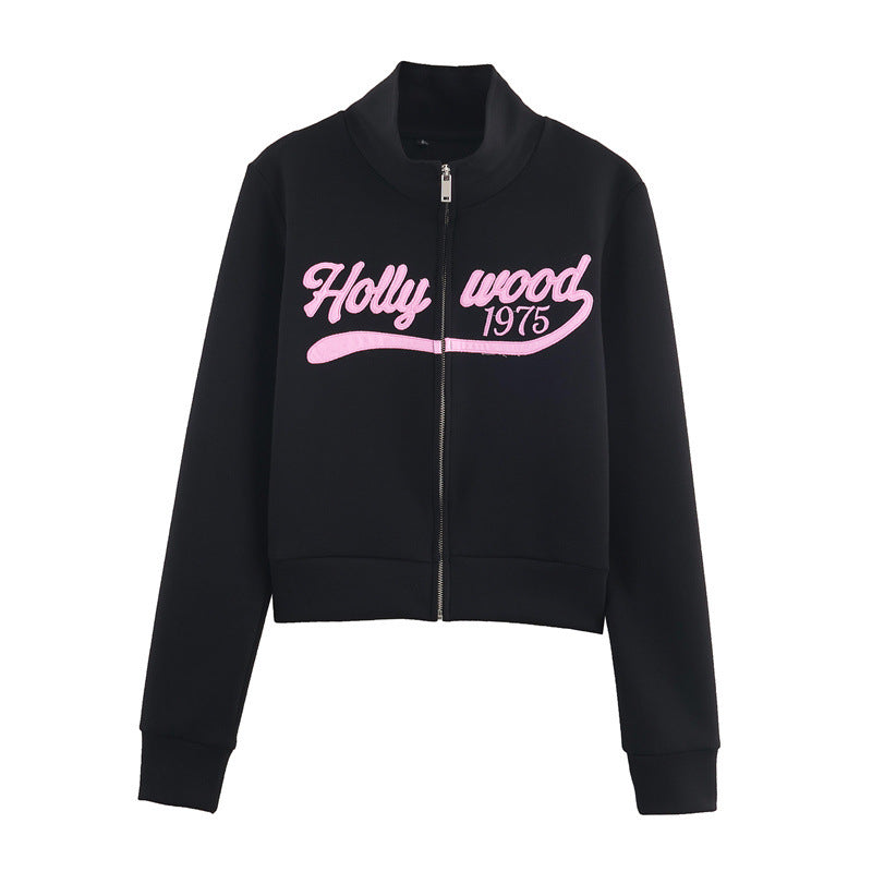 Printed Zipper Hoodie Fleece Fabric Flare Pants