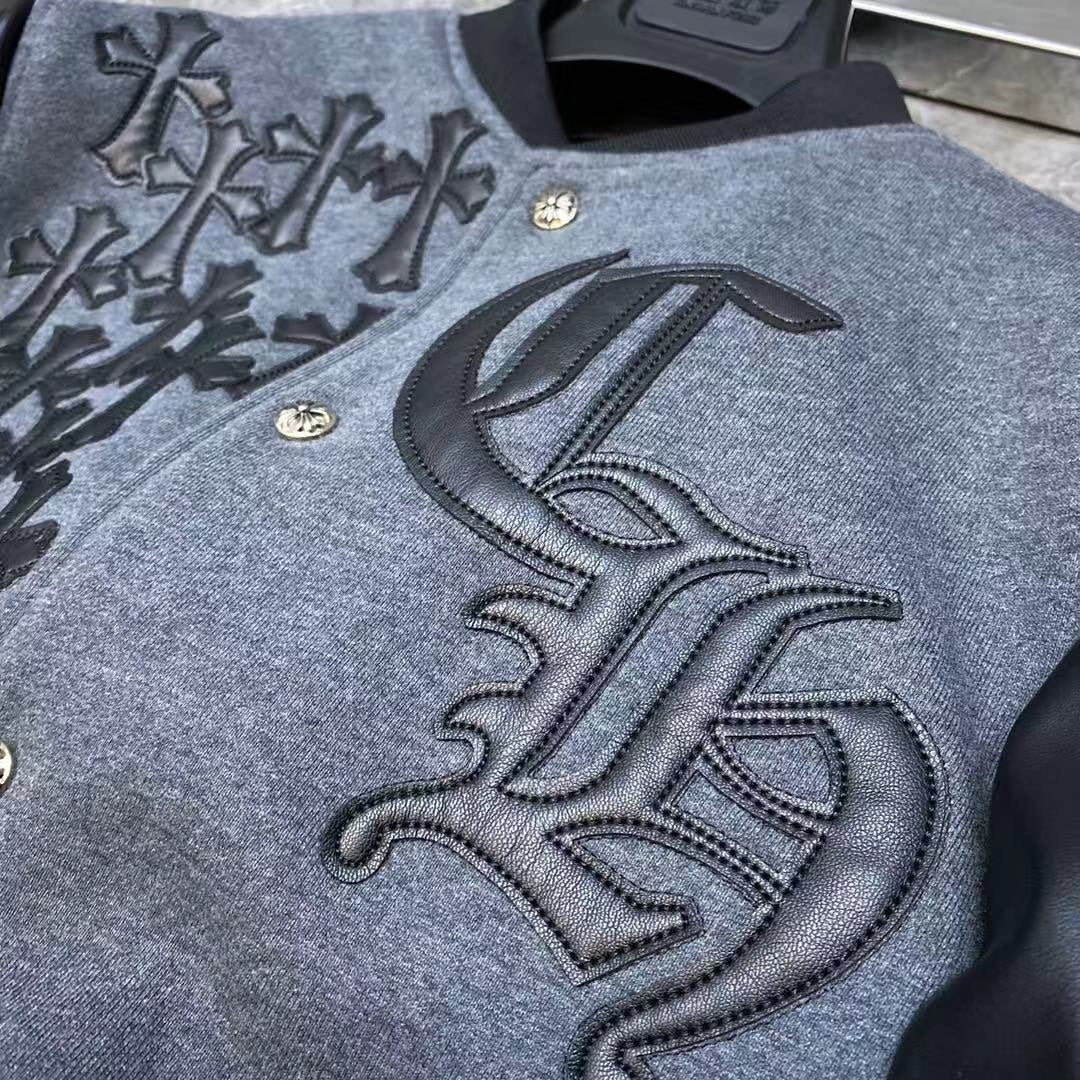 Sanskrit Cross Wool Leather Stitching Men's Jacket