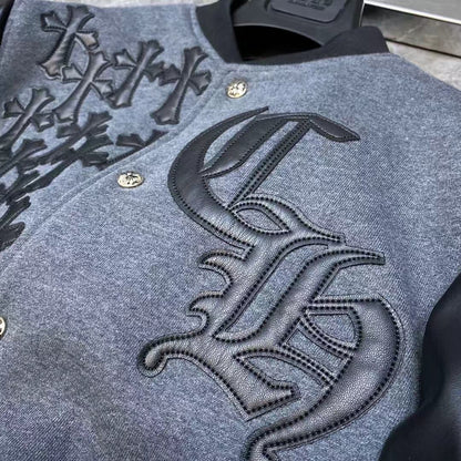 Sanskrit Cross Wool Leather Stitching Men's Jacket