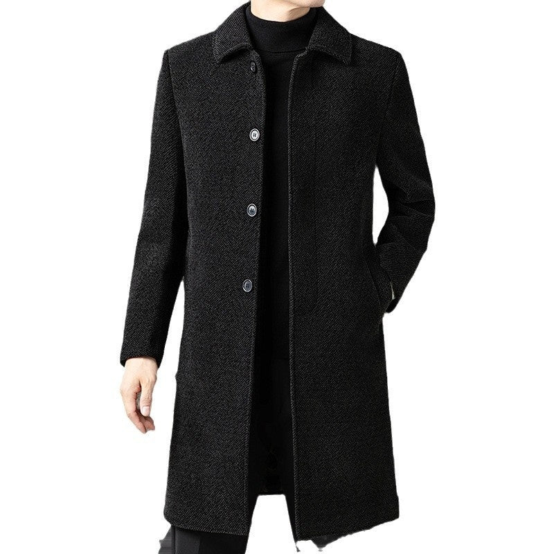 Temperament Lapel With Velvet Men's Woolen Coat