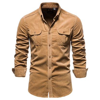 Cotton Japanese Corduroy Slim Casual Men's Shirt