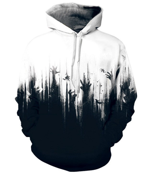 3D Black And White Contrast Color Digital Printing Couple Hooded Sweater