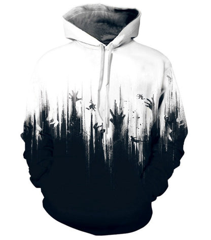 3D Black And White Contrast Color Digital Printing Couple Hooded Sweater