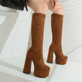 Elastic Wool Chunky Heel Women's Boots