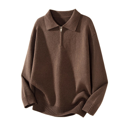 Turn-down Collar Half-zip Sweater Loose Commuting Knitwear