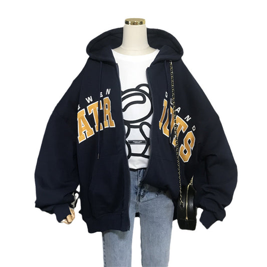 Heavy Industry Embroidered Letter Loose Hooded Jacket Sweatshirt